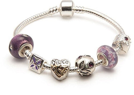 Adult's Sister 'Purple Haze' Silver Plated Charm Bead Bracelet