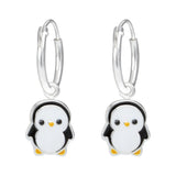 Children's Sterling Silver Penguin Hoop Earrings