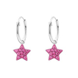 Children's Sterling Silver 'Pink Crystal Star' Hoop Earrings