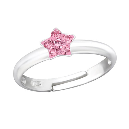 Children's Sterling Silver Adjustable Pink Glitter Heart Ring