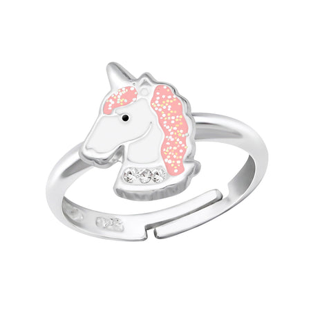 Children's Sterling Silver Adjustable 'Crown with Pink Crystal' Ring
