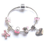 Children's Bridesmaid 'Pink Fairy Dream' Silver Plated Charm Bead Bracelet