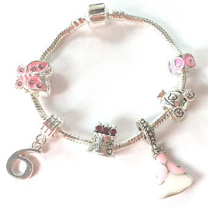 Children's 'Pink Princess 9th Birthday' Silver Plated Charm Bead Bracelet