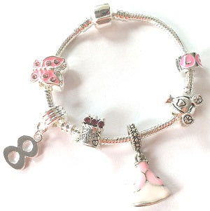 pink princess jewellery, princess bracelet, 8th birthday gifts girl and charm bracelet gifts for 8 year old girl