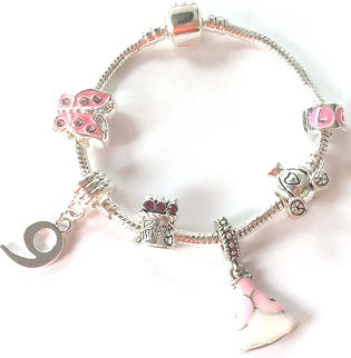 pink princess jewellery, princess bracelet, 9th birthday gifts girl and charm bracelet gifts for 9 year old girl
