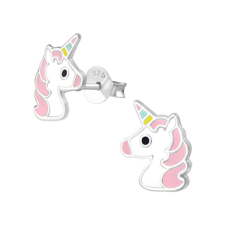 Children's Sterling Silver Set of 2 Pairs of Sparkle Rainbow and Unicorn Stud Earrings