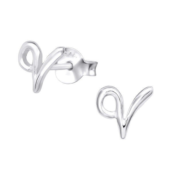 Children's Sterling Silver 'Letter V' Stud Earrings