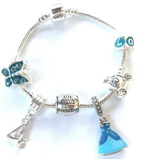 blue princess jewellery, princess bracelet, 3rd birthday gifts girl and charm bracelet gifts for 3 year old girl