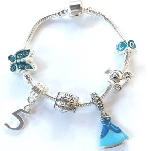 blue princess jewellery, princess bracelet, 5th birthday gifts girl and charm bracelet gifts for 5 year old girl
