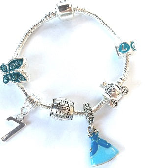 Children's Blue 'Happy 3rd Birthday' Silver Plated Charm Bead Bracelet