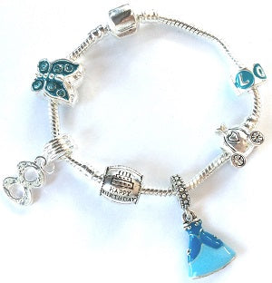 blue princess jewellery, princess bracelet, 8th birthday gifts girl and charm bracelet gifts for 8 year old girl