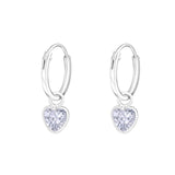 Children's Sterling Silver 'Lavender Crystal Heart' Hoop Earrings