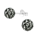925 Sterling Silver Haematite Grey CZ Crystal Disco Ball Earrings