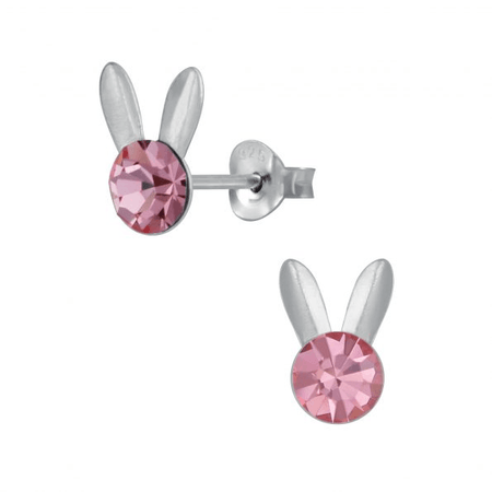 Adult's/Teen's Sterling Silver 'Purple Crystal with Bunny Rabbit Ears' Easter Stud Earrings