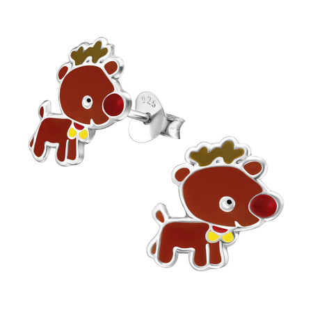 Children's Sterling Silver Christmas 'Dark Brown Sausage Dog / Dachshund' Stud Earrings