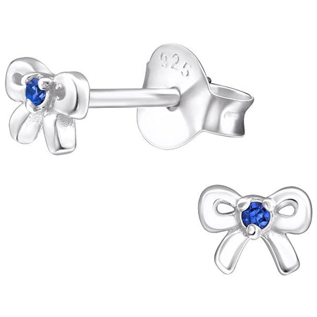 Children's Sterling Silver 'February Birthstone' Bow Stud Earrings