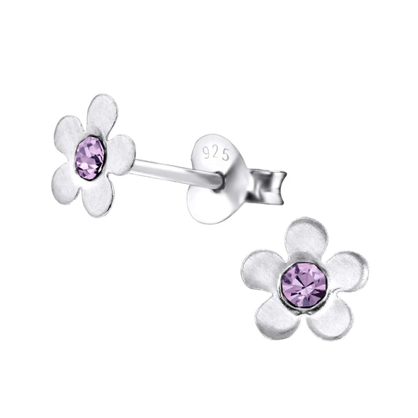 Children's Sterling Silver 'June Birthstone Solid Flower' Stud Earrings