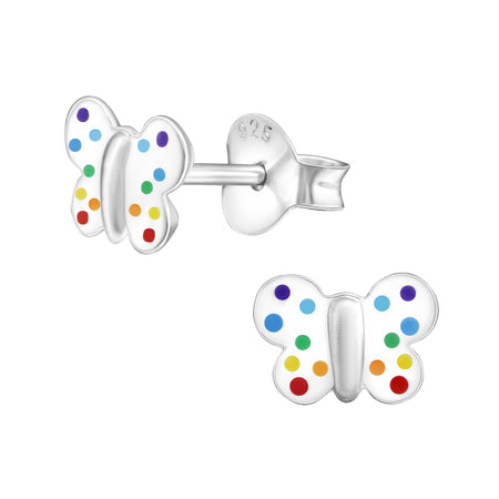 Children's Sterling Silver Rainbow Swirl Heart Stud Earrings