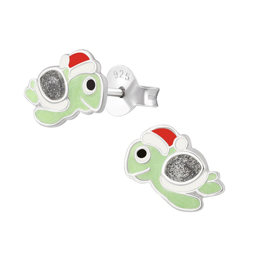 Christmas Turtle Sterling Silver Stud Earrings