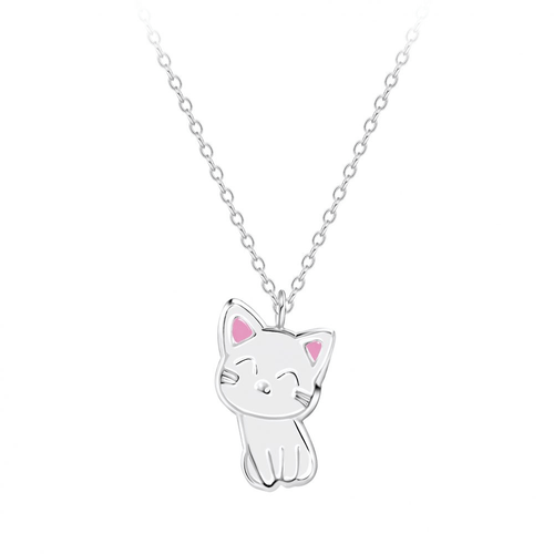 Children's Sterling Silver 'Cute White Cat' Pendant Necklace
