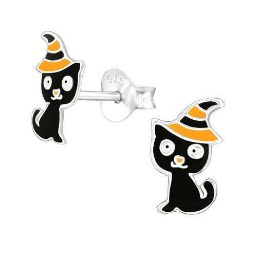 Sterling silver Halloween Cat earrings studs