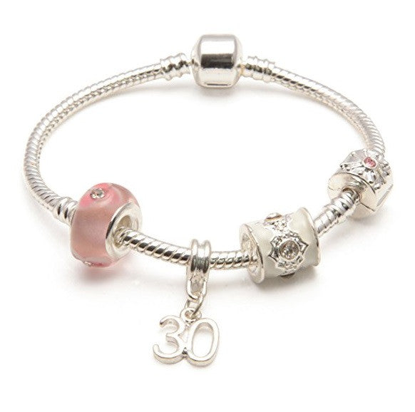 Age 30 'Pink Parfait' Silver Sparkle Charm Bead Bracelet – Liberty
