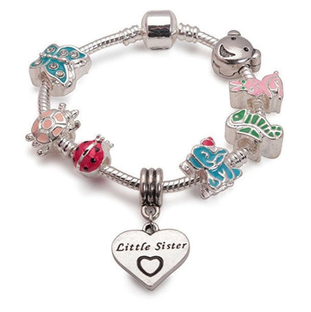 Children's Big Sister 'Pink Teddy' Silver Plated Charm Bead Bracelet
