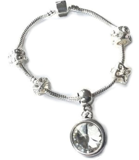 Adult's 'February Birthstone' Amethyst Coloured Crystal Silver Plated Charm Bead Bracelet