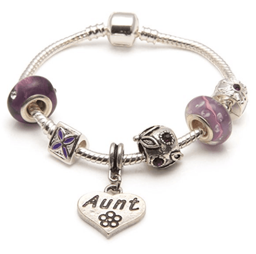 Aunt 'Purple Haze' Silver Plated Charm Bead Bracelet