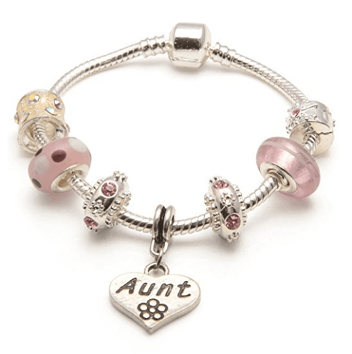 Aunt 'Vanilla Kisses' Silver Plated Charm Bead Bracelet
