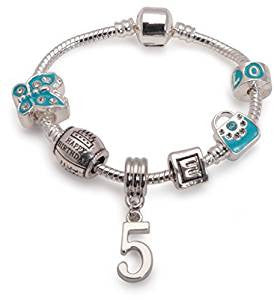 Children's 'Lovely Llama 5th Birthday' Silver Plated Charm Bead Bracelet