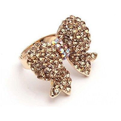 Designer Inspired Pale Gold and Crystal Diamante 'Done To Perfection' Cocktail Ring