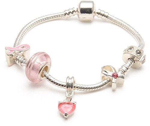 'Breast Cancer Awareness' Silver Plated Charm Bead Bracelet