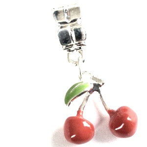 Stainless Steel 9mm Shiny 'Cherries on Green Background' Link for Italian Charm Bracelet