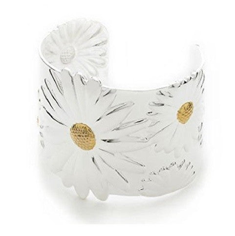 Designer Inspired 925 Sterling Silver Plated Flower 'Daisy' Adjustable Cuff