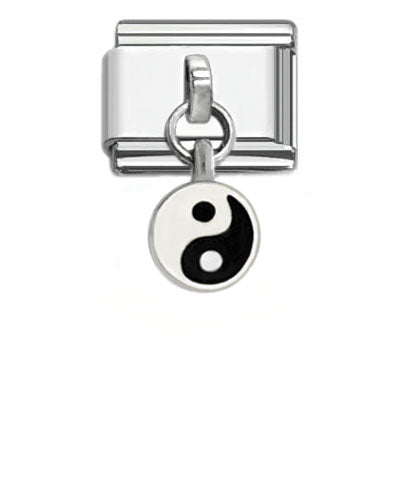 Stainless Steel 9mm Shiny Link with Dangling Yin-Yang for Italian Charm Bracelet