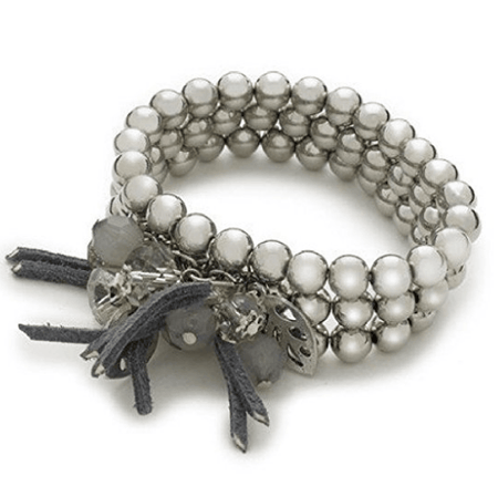 Heart Butterfly Leaf 'Silver Edge' Stretch Charm and Bead Bracelet