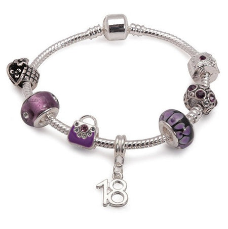 Teenager's 'Handbags & Gladrags' Age 13/16/18 Silver Plated Charm Bead Bracelet