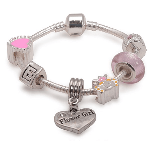 Children's Flower Girl 'Pink Princess' Silver Plated Charm Bead Bracelet
