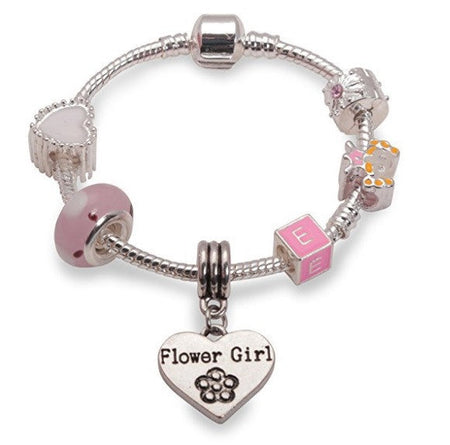 Children's 2024 Candy Pink' Flower Girl Silver Plated Charm Bead Bracelet