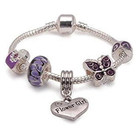 Children's Flower Girl 'Purple Fairy Dream' Silver Plated Charm Bead Bracelet