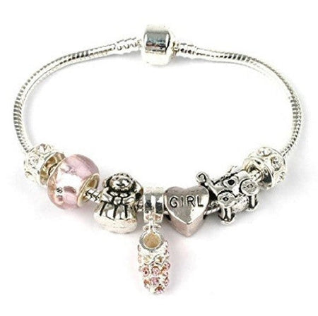 Adult's 'Mother Half Heart Pink Sparkle' Silver Plated Charm Bracelet