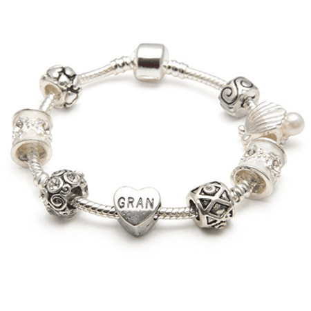 Gran 'Vanilla Kisses' Silver Plated Charm Bead Bracelet
