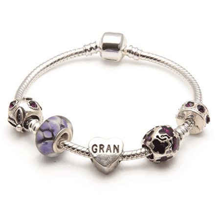 Grandma 'Purple Haze' Silver Plated Charm Bead Bracelet