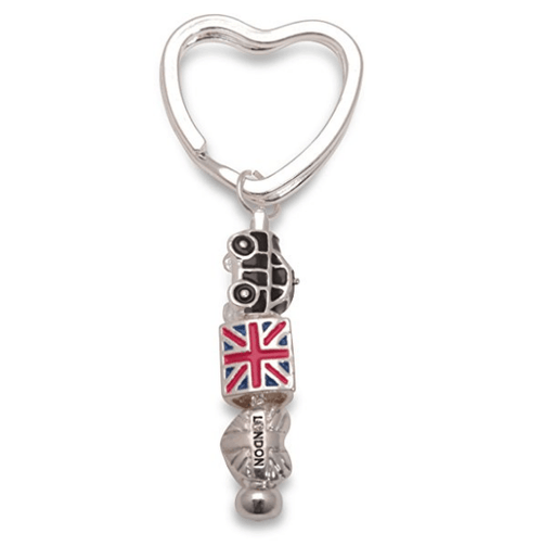 Union Jack 'London Rocks' Silver Plated Keyring/Handbag Charm