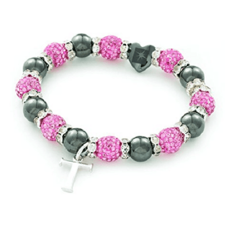 Adult's 'July Birthstone' Ruby Coloured Crystal Silver Plated Charm Bead Bracelet