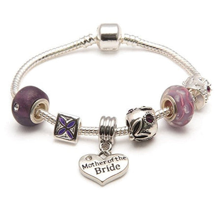 Mum 'Purple Orchid' Silver Plated Charm Bead Bracelet