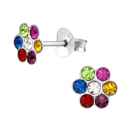 Children's Sterling Silver 'Lucky Four Leaf Clover' Crystal Stud Earrings