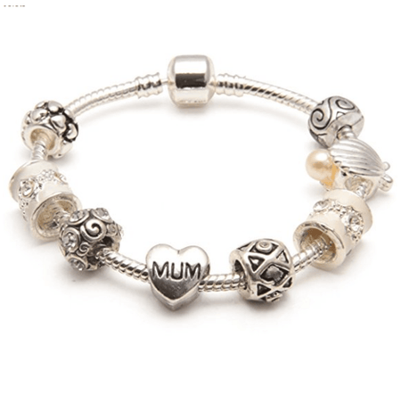 Mum 'Family Forever' Silver Plated Charm Bead Bracelet