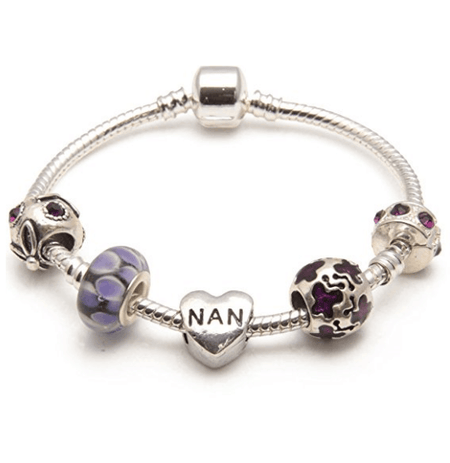 Nan 'Purple Haze' Silver Plated Charm Bead Bracelet